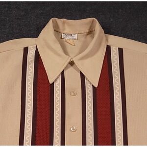 Vintage Montgomery Ward Knit Shirt Mens 17 17.5 XL Beige Striped 50s 60s